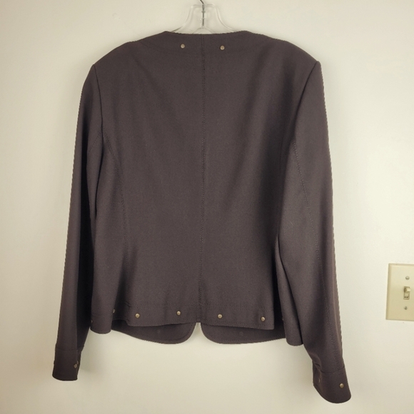 Nygard Espresso brown no collar jacket bronze studs front zipper edgy office 14 - Picture 4 of 10